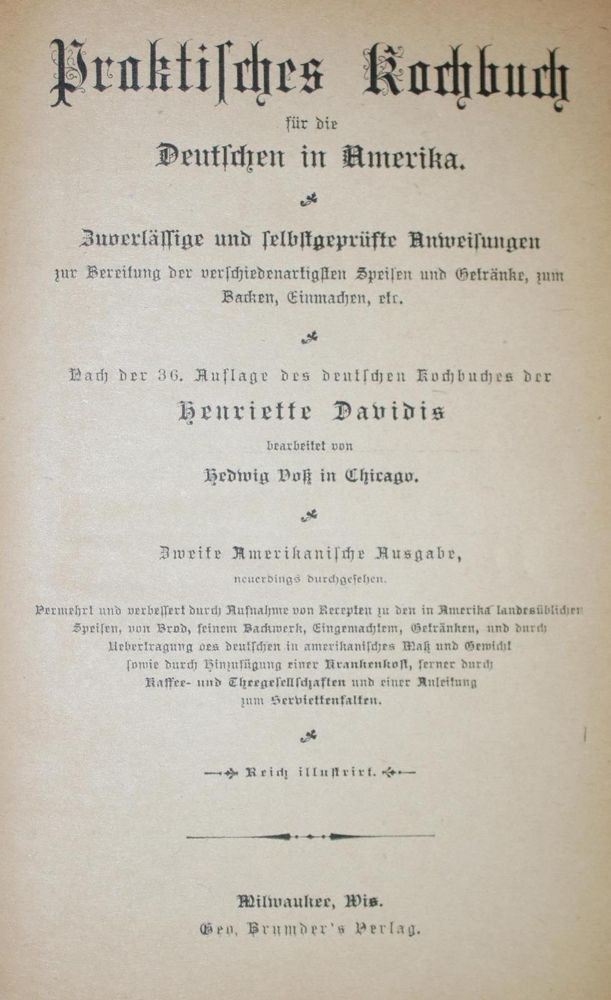 Große Abbildung Nr.1: 133-391 Davidis,H.: (Küche und Haushalt, Kochbücher, Amerika)