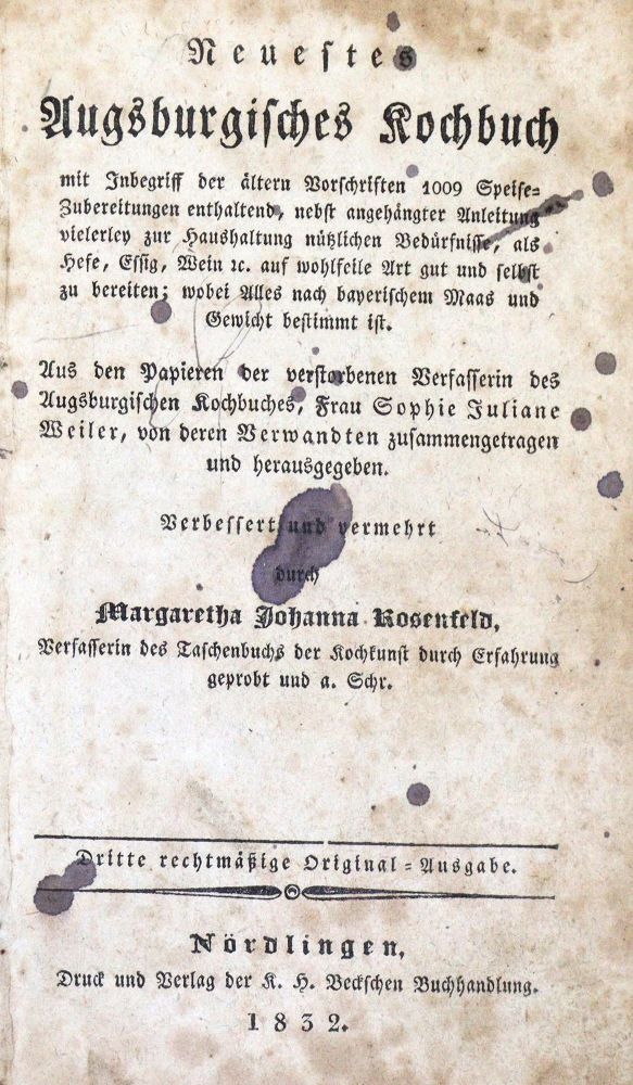 Große Abbildung Nr.2: 133-394 Rosenfeld,M.J.: (Küche und Haushalt, Kochbücher, Augsburg)