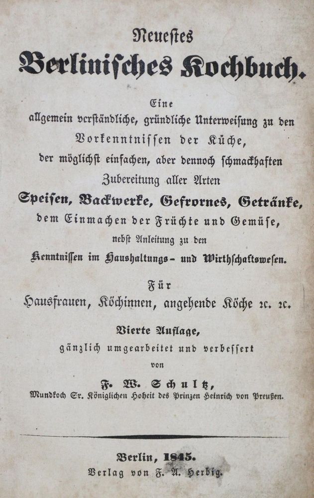 Große Abbildung Nr.1: 133-398 Schultz,F.W.: (Küche und Haushalt, Kochbücher, Berlin)