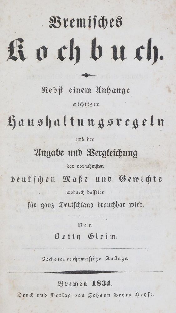 Große Abbildung Nr.1: 133-401 Gleim,B.: (Küche und Haushalt, Kochbücher, Bremen)
