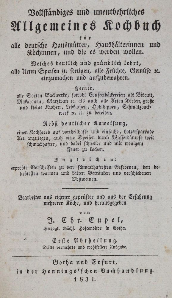 Große Abbildung Nr.1: 133-412 Eupel,J.C.: (Küche und Haushalt, Kochbücher)