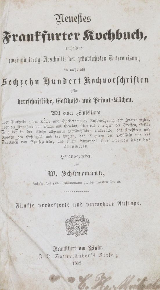 Große Abbildung Nr.1: 133-416 Schünemann,W.: (Küche und Haushalt, Kochbücher, Frankfurt/Main)