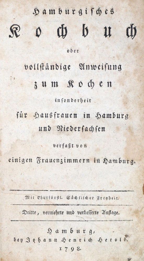 Große Abbildung Nr.1: 133-419 Hamburgisches Kochbuch: (Küche und Haushalt, Kochbücher, Hamburg)