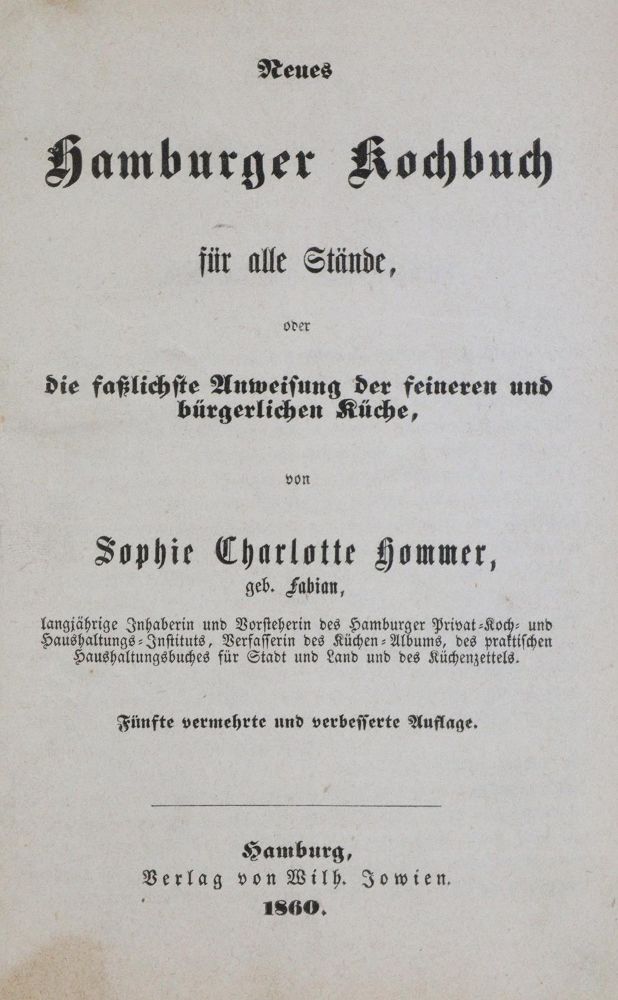 Große Abbildung Nr.1: 133-421 Hommer,S.C.: (Küche und Haushalt, Kochbücher, Hamburg)