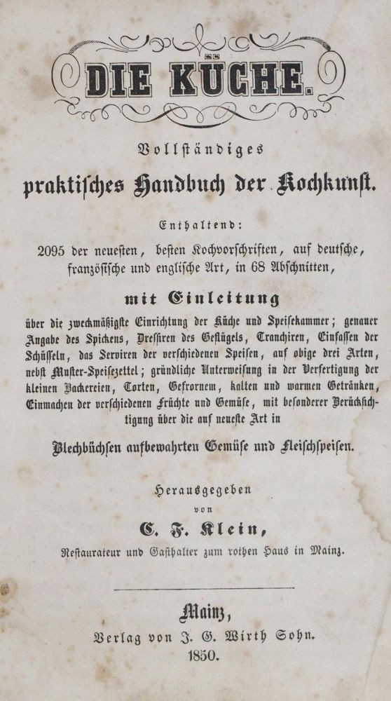 Große Abbildung Nr.1: 133-426 Klein,C.F.: (Küche und Haushalt, Kochbücher)