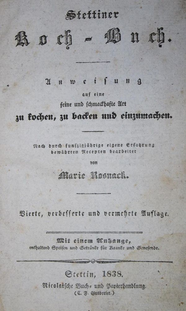 Große Abbildung Nr.1: 133-454 Rosnack,M.: (Küche und Haushalt, Kochbücher, Stettin)