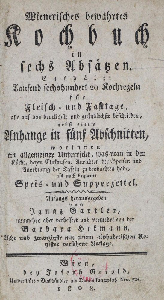 Große Abbildung Nr.1: 133-458 Gartler,I. u. B.Hikmann.: (Küche und Haushalt, Kochbücher, Wien)