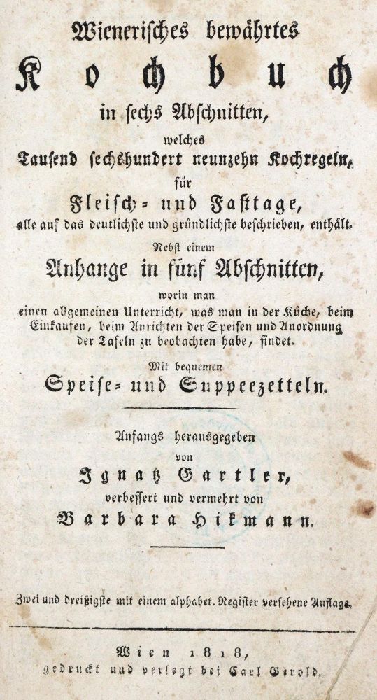 Große Abbildung Nr.2: 133-459 Gartler,I. u. B.Hikmann.: (Küche und Haushalt, Kochbücher, Wien)