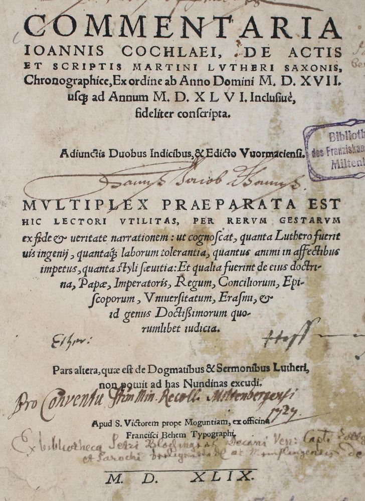 Große Abbildung Nr.1: 133-51 Cochlaeus,J.: (Alte Drucke, Handschriften und Theologie)
