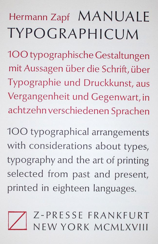 Große Abbildung Nr.1: 133-615 Zapf,H.: (Typographie und Kalligraphie)