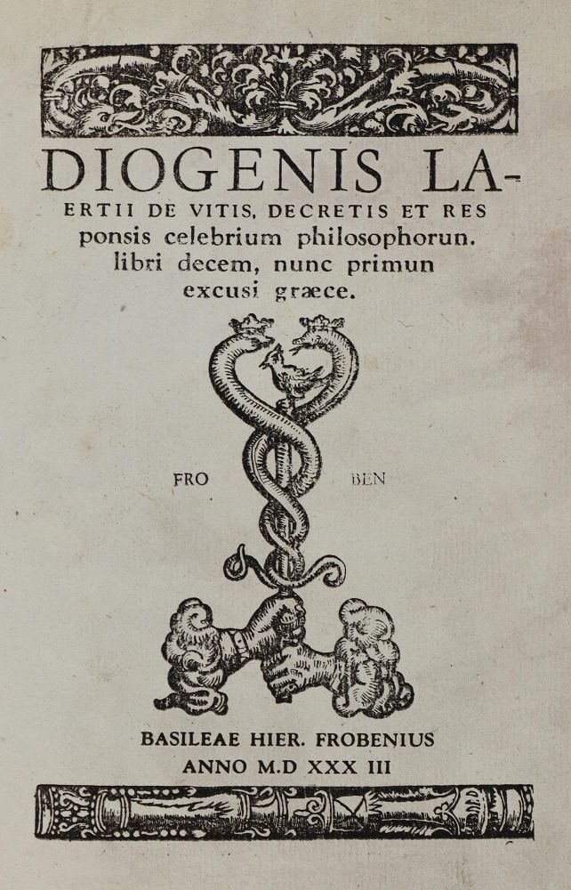 Große Abbildung Nr.1: 133-62 Diogenes Laertius.: (Alte Drucke, Handschriften und Theologie)