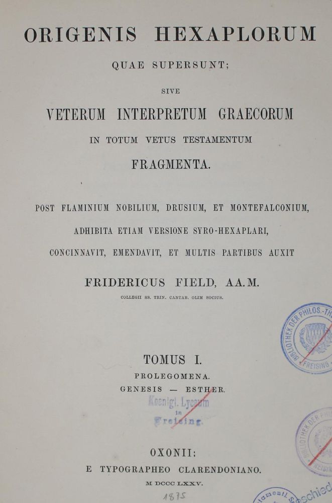 Große Abbildung Nr.1: 133-75 Field,F.: (Alte Drucke, Handschriften und Theologie)