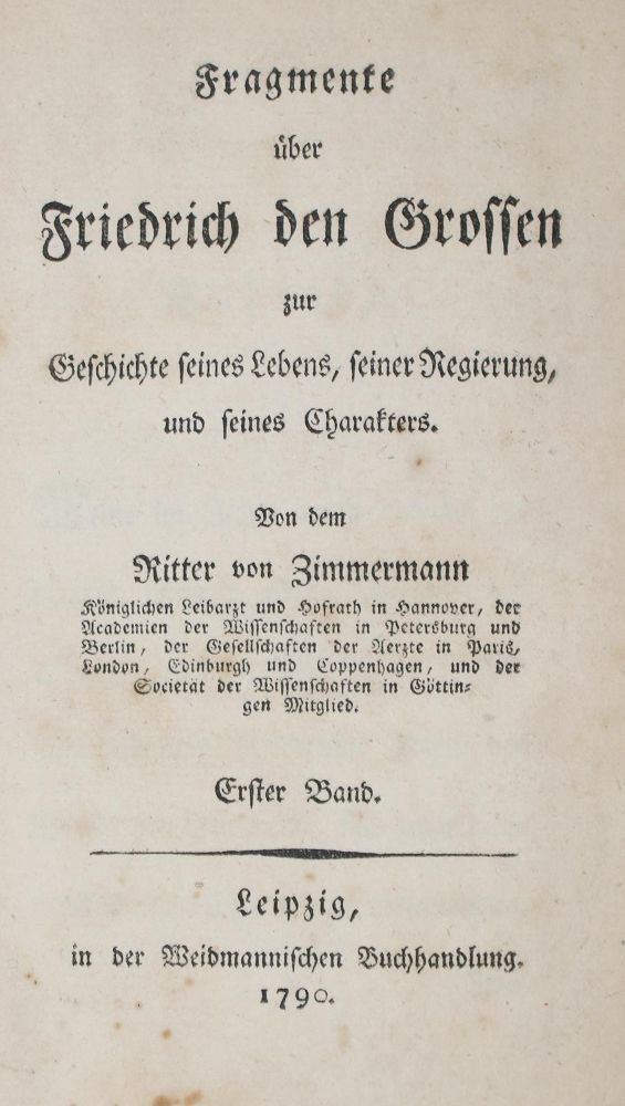 Große Abbildung Nr.1: 133-767 Zimmermann,(J.G.v.).: (Friedrich II.)