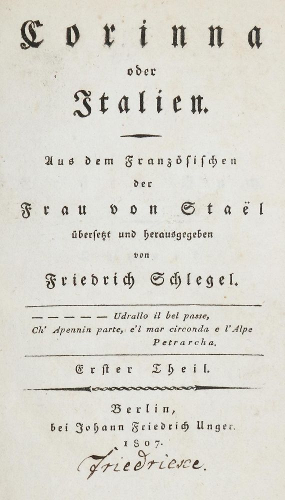 Große Abbildung Nr.1: 133-883 Stael-Holstein,A.L.G.de.: (Literatur und illustrierte Bücher bis 19.Jahrhundert)