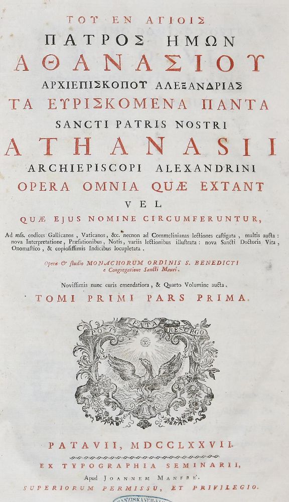 Große Abbildung Nr.2: 133-9 Athanasius Alexandrinus.: (Alte Drucke, Handschriften und Theologie)