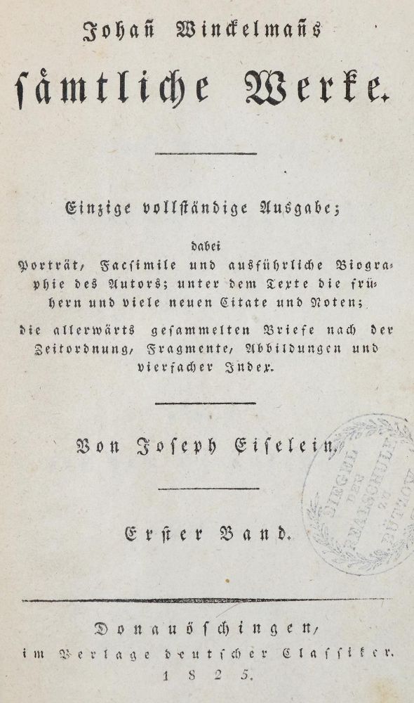 Große Abbildung Nr.3: 133-917 Winckelmann,J.J.: (Literatur und illustrierte Bücher bis 19.Jahrhundert)