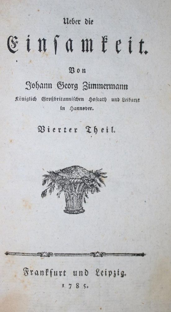 Große Abbildung Nr.1: 133-919 Zimmermann,J.G.: (Literatur und illustrierte Bücher bis 19.Jahrhundert)