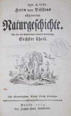 Bild Nr.1: 133-1236 Buffon,(G.L.L.)de.: (Zoologie)
