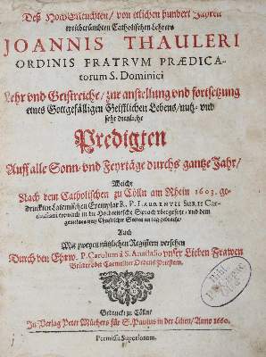 Bild Nr.1: 133-204 Tauler,J.: (Alte Drucke, Handschriften und Theologie)