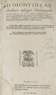 Bild Nr.1: 133-64 Dionysius Carthusianus.: (Alte Drucke, Handschriften und Theologie)