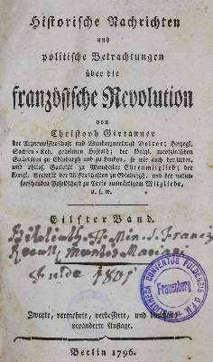 Bild Nr.1: 133-89 Girtanner,C. u. F.Buchholz.: (Alte Drucke, Handschriften und Theologie)