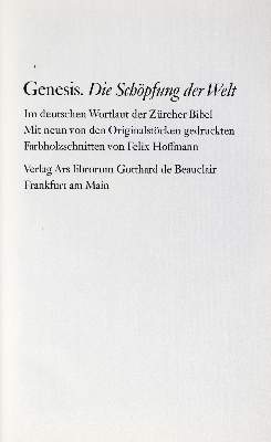 Bild Nr.2: 133-993 Genesis.: (Literatur und illustrierte Bücher 20.Jahrhundert - Alte Literatur in modernen Ausgaben)