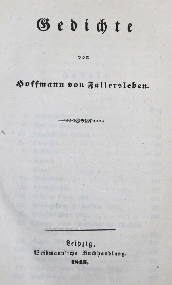 Große Abbildung Nr.1: 134-1008 Hoffmann von Fallersleben,(A.H.).: (Literatur und illustrierte Bücher bis 19.Jahrhundert)