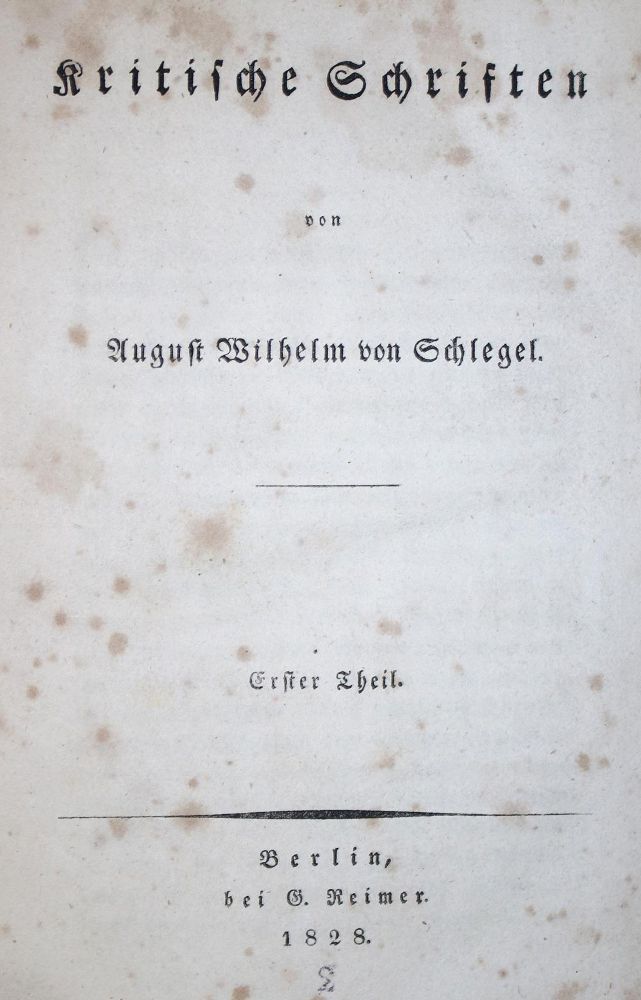 Große Abbildung Nr.1: 134-1109 Schlegel,A.W.: (Literatur und illustrierte Bücher bis 19.Jahrhundert)