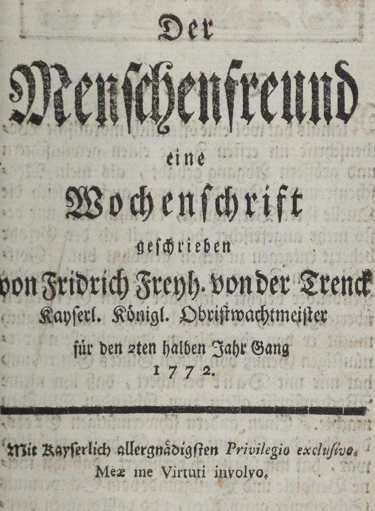 Große Abbildung Nr.1: 134-1130 Trenck,F.v.d.: (Literatur und illustrierte Bücher bis 19.Jahrhundert)
