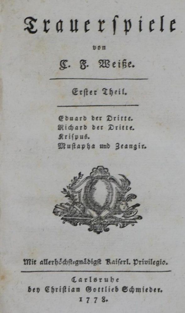 Große Abbildung Nr.1: 134-1141 Weiße,C.F.: (Literatur und illustrierte Bücher bis 19.Jahrhundert)