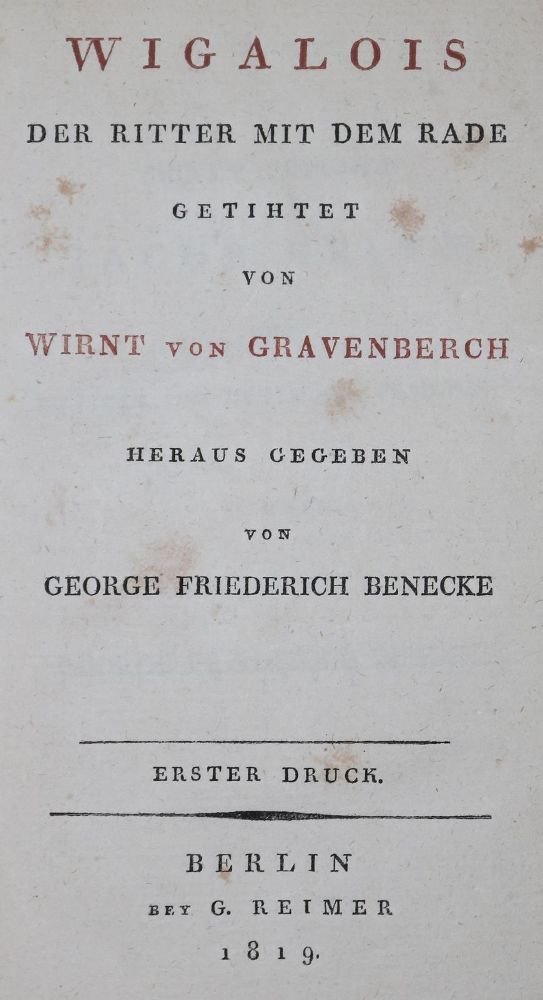 Große Abbildung Nr.1: 134-1149 Wirnt von Gravenberg.: (Literatur und illustrierte Bücher bis 19.Jahrhundert)