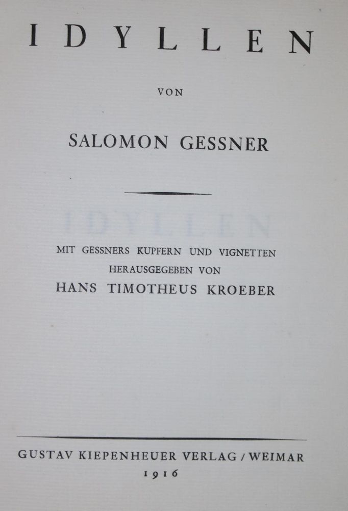 Große Abbildung Nr.1: 134-1215 Gessner,S.: (Literatur und illustrierte Bücher 20.Jahrhundert - Alte Literatur in modernen Ausgaben)