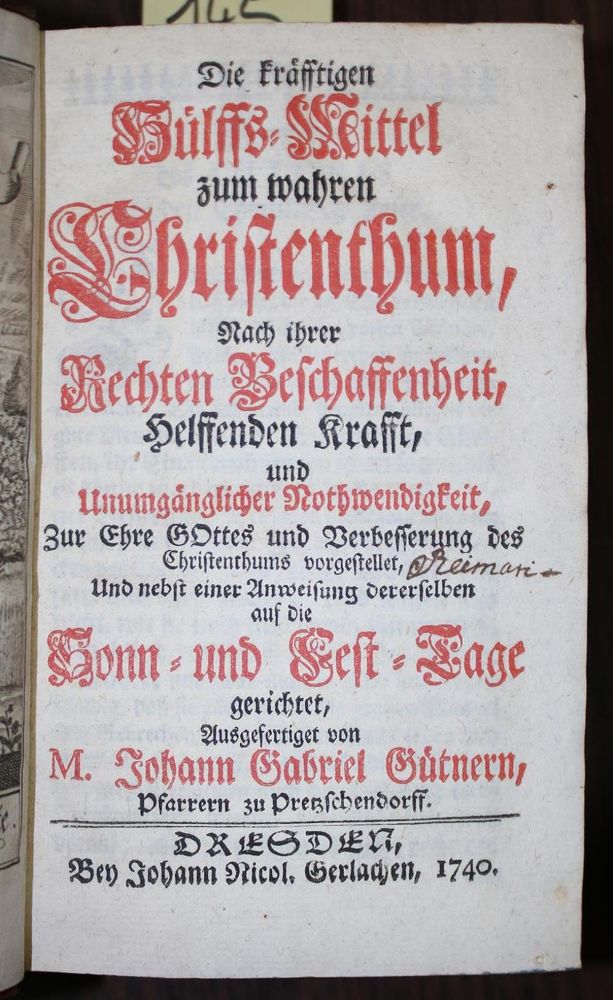 Große Abbildung Nr.1: 134-145 Gütner,J.G.: (Alte Drucke, Handschriften und Theologie)