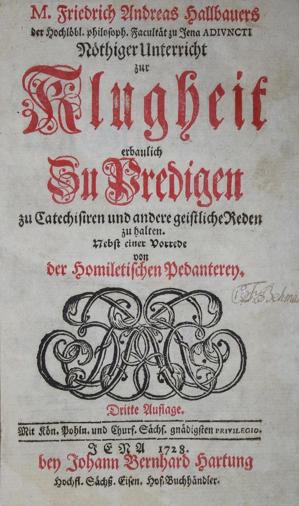 Große Abbildung Nr.1: 134-149 Hallbauer,F.A.: (Alte Drucke, Handschriften und Theologie)