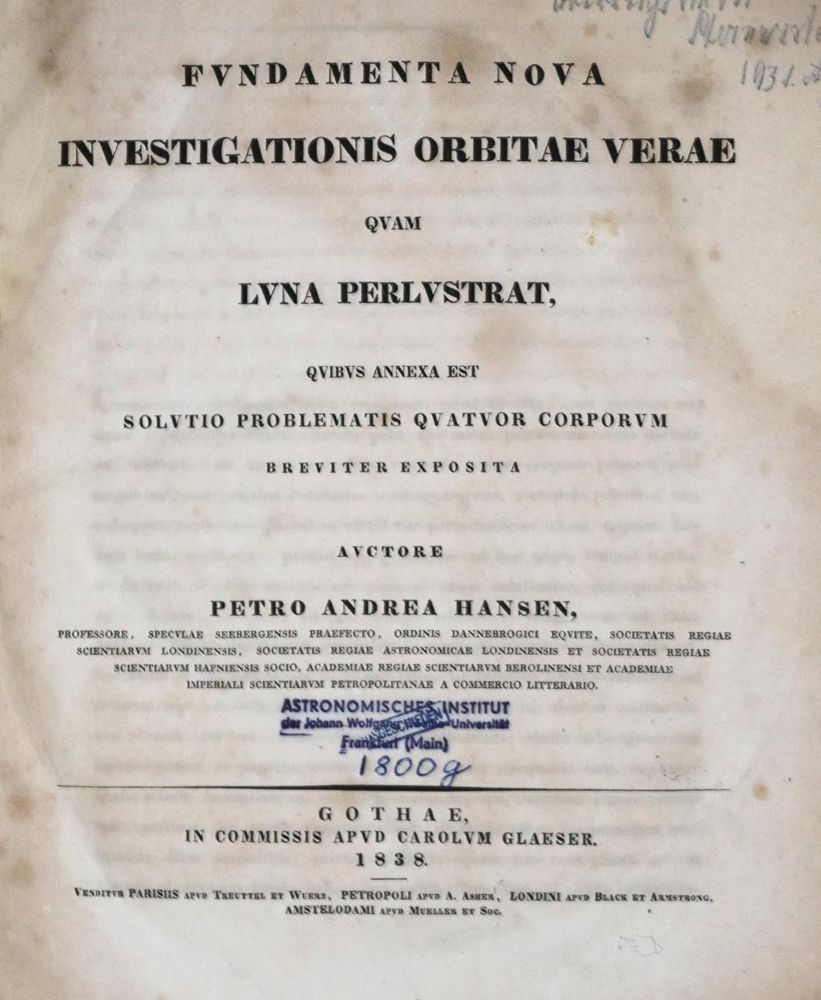 Große Abbildung Nr.1: 134-1498 Hansen,P.A.: (Verschiedene Gebiete - Varia, Astronomie)