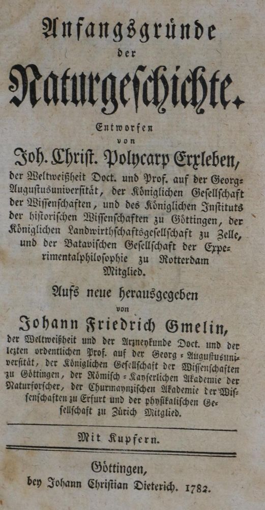 Große Abbildung Nr.1: 134-1532 Erxleben,J.C.P.: (Verschiedene Gebiete - Varia)