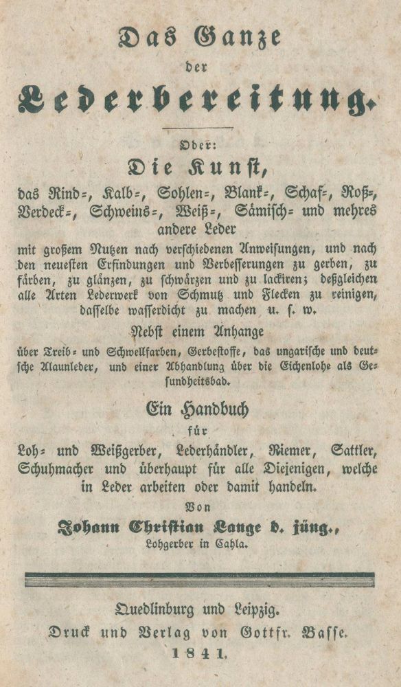 Große Abbildung Nr.1: 134-1551 Lange, J. Chr.: (Verschiedene Gebiete - Varia, Lederbearbeitung)