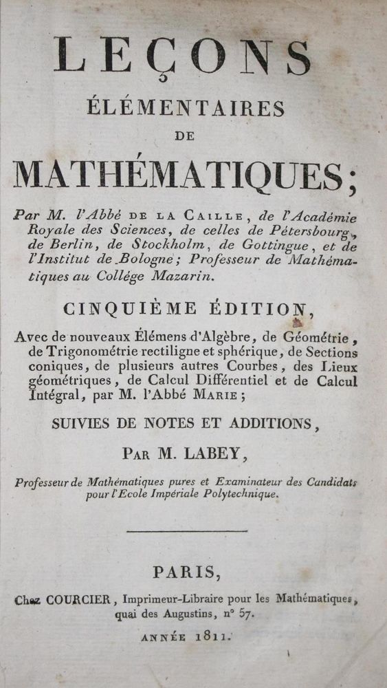 Große Abbildung Nr.1: 134-1557 La Caille,(N.L.de.).: (Verschiedene Gebiete - Varia, Mathematik)