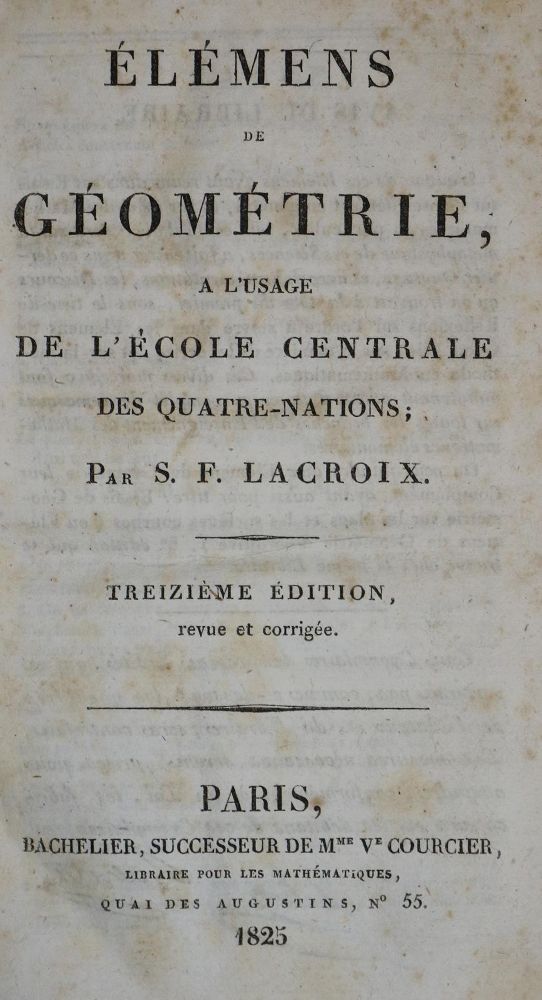 Große Abbildung Nr.1: 134-1558 Lacroix,S.F.: (Verschiedene Gebiete - Varia, Mathematik)
