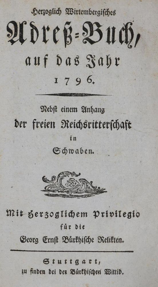 Große Abbildung Nr.1: 134-1690 Herzogl. Wirtembergisches Adreß-Buch,: (Deutschland, Baden-Württemberg)