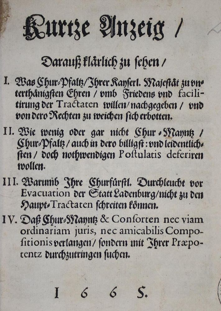 Große Abbildung Nr.1: 134-1754 Kurtze Anzeig,: (Deutschland, Ladenburg)