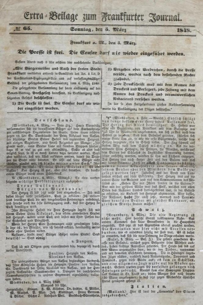 Große Abbildung Nr.2: 134-1800 Presse ist frei, Die.: (Deutschland, Revolution 1848/49 - Vormärz - Politik)