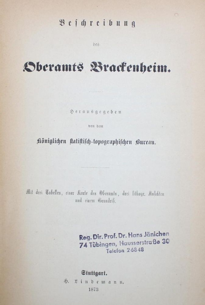 Große Abbildung Nr.1: 134-1840 Oberamtsbeschreibungen.: (Deutschland, Württemberg)