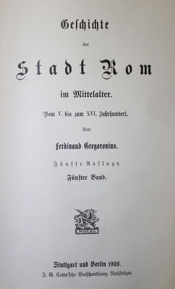 Große Abbildung Nr.1: 134-1894 Gregorovius,F.: (Italien, Rom)