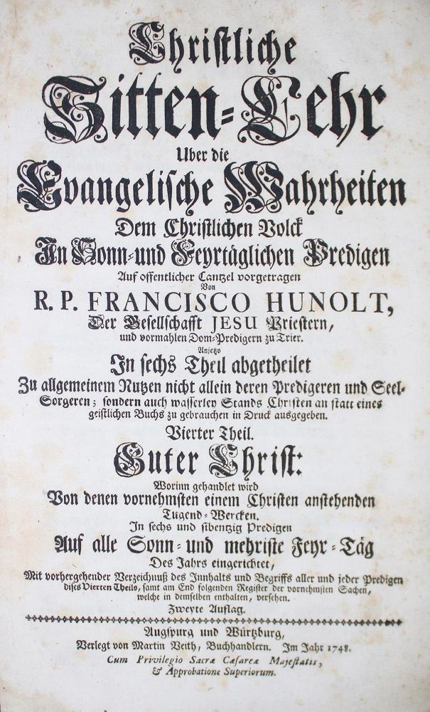Große Abbildung Nr.1: 134-192 Hunolt,F.: (Alte Drucke, Handschriften und Theologie)