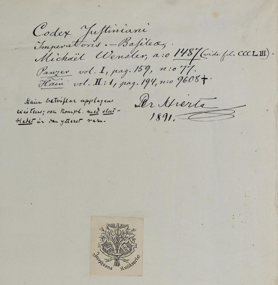 Große Abbildung Nr.3: 134-208 Justinianus: (Alte Drucke, Handschriften und Theologie)