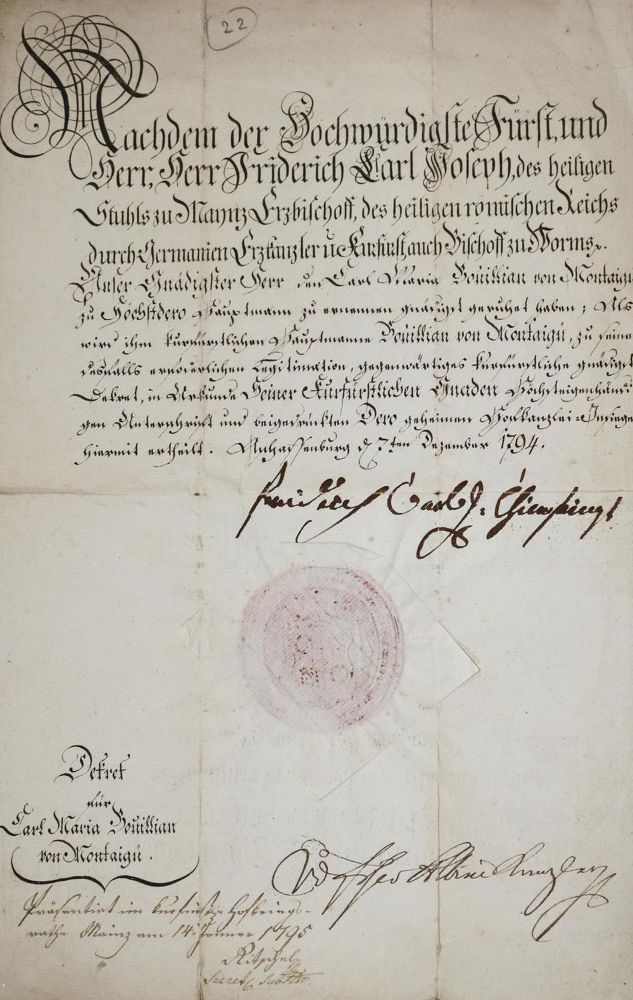 Große Abbildung Nr.1: 134-2095 Erthal, Friedrich Karl Joseph Reichsfreiherr von,: (Autographen)