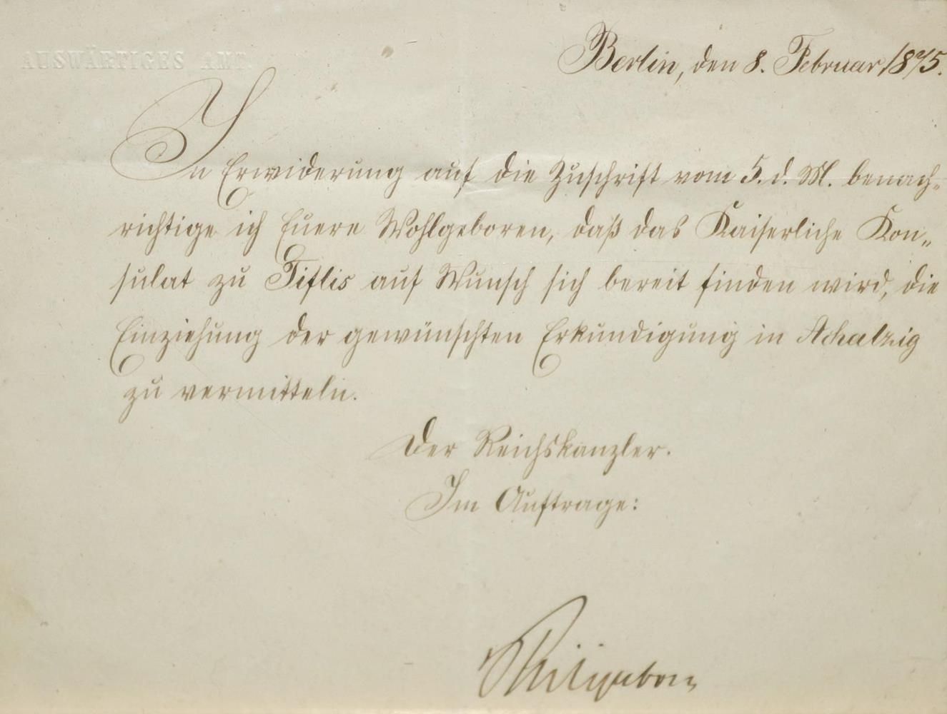 Große Abbildung Nr.1: 134-2123 Schreiben des Auswärtigen Amts: (Autographen)