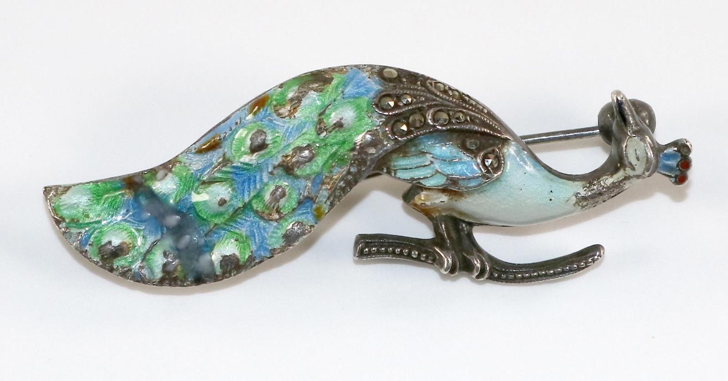 Große Abbildung Nr.1: 134-2413 Pfauenbrosche des Jugendstil.: (Schmuck, Broschen)