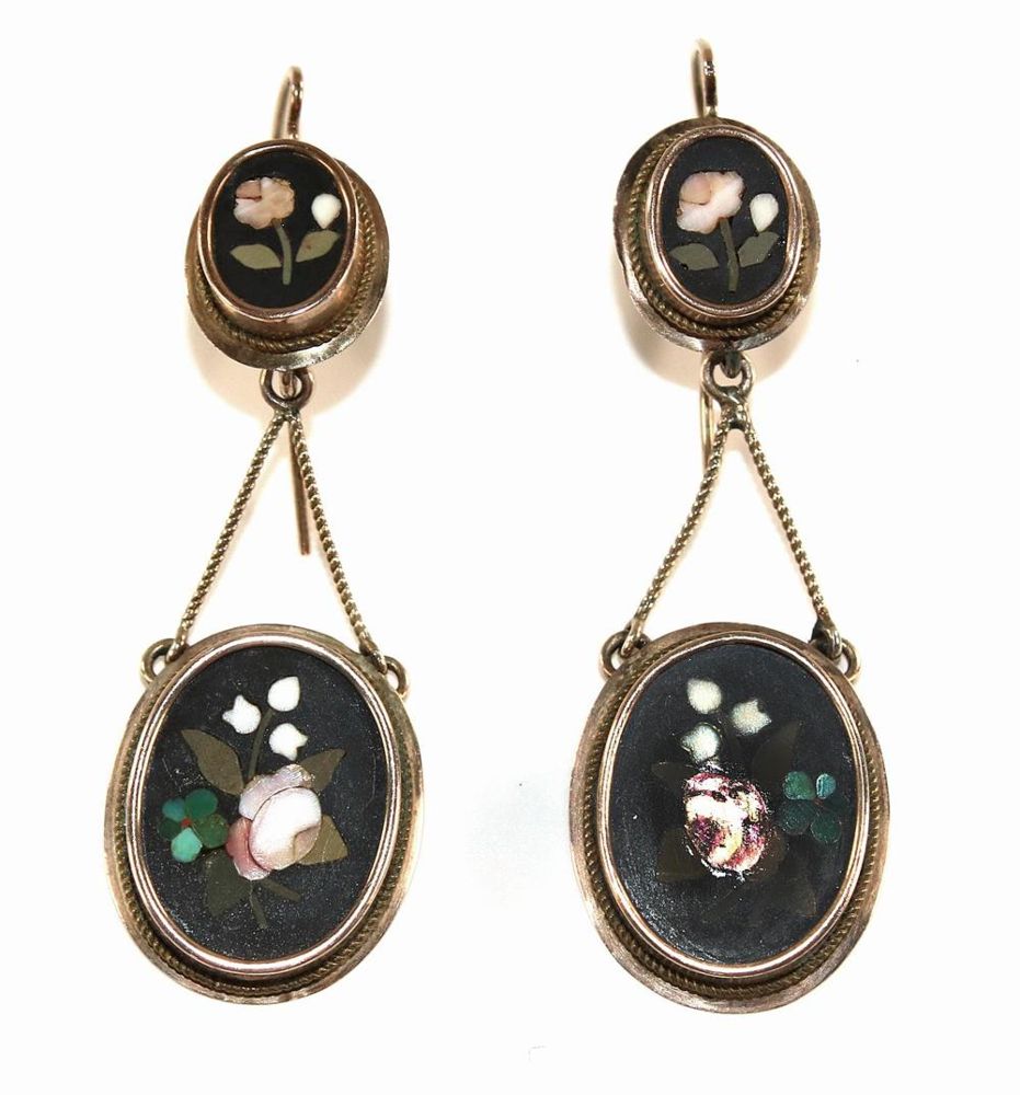 Große Abbildung Nr.1: 134-2432 Pietra Dura 14k GG: (Schmuck, Ohrringe u. Ohrhänger)